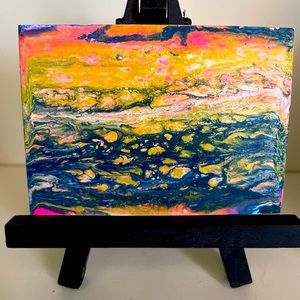 ACEO Collectible Original Acrylic Pour Painting Miniature Art Signed by Artist